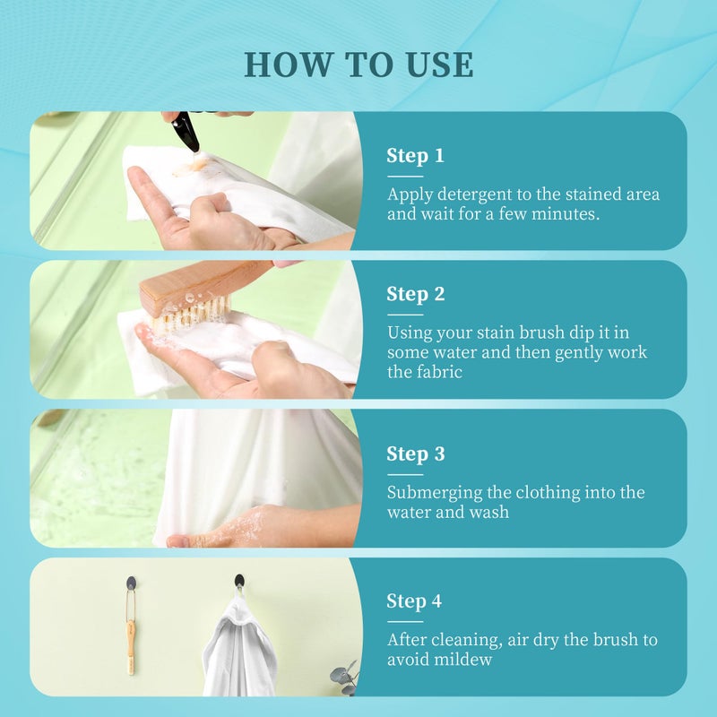 BFWood Laundry Stain Brush, Natural Soft Boar Bristles, Removes Tough Stains from Delicate Fabrics Like Knits, Cotton, and Linens, Gentle on Fabrics, No Damage - Image 5